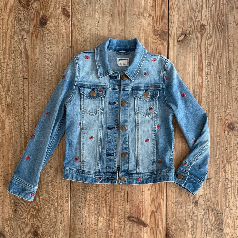 Crewcuts Denim Jacket with Red Strawberries